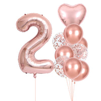 Set 10 Baloane Folie si Latex, Tematica Aniversare, Baloane Latex 25cm, Figurina Inimioara 45 cm, Cifra 2 de 81 cm, Ambalaj Individual, Pai Inclus, Umflare cu Aer sau Heliu, Roz Pal