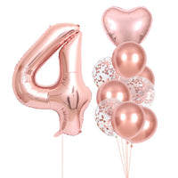 Set 10 Baloane Folie si Latex, Tematica Aniversare, Baloane Latex 25cm, Figurina Inimioara 45 cm, Cifra 4 de 81 cm, Ambalaj Individual, Pai Inclus, Umflare cu Aer sau Heliu, Roz Pal