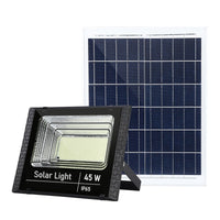 Proiector LED SMD 45W cu incarcare solara, panou solar, cu telecomanda, suport prindere, material ABS, 1.5AH, 170 LED-uri, 133Lm, 13.1x14.5 cm, negru