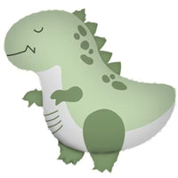 Balon din Folie Metalizata, Figurina Animata, Model Dinozaur, 55 x 54 cm, Ambalaj Individual, Pai Inclus, Umflare cu Aer sau Heliu, Verde