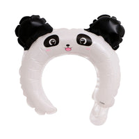 Balon din Folie Metalizata, Tip Coronita cu Urechi, Model Panda, Ambalaj Individual, Pai Inclus, Umflare cu Aer sau Heliu, 27 x 28 cm, Alb/Negru