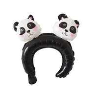 Balon din Folie Metalizata, Tip Coronita cu Urechi, Model Panda, Ambalaj Individual, Pai Inclus, Umflare cu Aer sau Heliu, 30 x 27 cm, Albastru