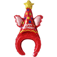 Balon din Folie Metalizata, Tip Coronita, Model Palarie de Petrecere, Ambalaj Individual, Pai Inclus, Umflare cu Aer sau Heliu, 31 x 50 cm, Rosu