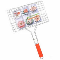 Gratar pentru Peste si Carne, Suprafata Utila 32x19 cm, Otel Inoxidabil, cu Maner, Portabil, Argintiu