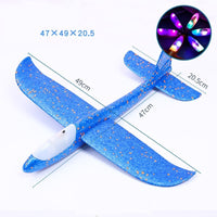 Avion planor din polistiren in punga , lungime 47 cm , cu lumini pe cap, Albastru
