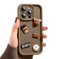 Husa de Protectie, pentru Apple iPhone 13 Pro, Model Ursuleti 3D, Antisoc, Rezistenta la Impact, Protectie Camera, Maro