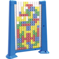 Joc de inteligenta Tetris puzzle tangram, 70 de piese multicolore, 3D, montessori, interactiv, din plastic, zar inclus, sac depozitare piese, varsta peste 6 ani, 23 x 19.8 x 5 cm, cadru albastru