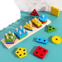 Jucarie Educativa, Tip Montessori, din Lemn, + 36 Luni, Forme Geometrice, 20 Piese, 6 x 26.5 cm, Multicolor