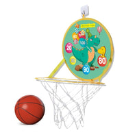 Jucarie Interactiva, 2 in 1, Cos de Basket si Tinta de Darts, Minge 16 cm, Pompa, 8 Mingii cu Scai, Model Dragon, Multicolor