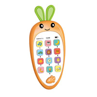 Jucarie Interactiva, Telefon Inteligent, Model Morcov, Functii Educative, Muzicale si Voce, 4-6 ani, 19 x 11.5 cm, din Plastic, Portocaliu