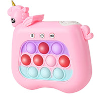 Jucarie Interactiva Pop It Whack A Mole, Tip Consola, Anti-Stres, 4 Moduri de Joc, din ABS si Silicon, +3 Ani, Model Unicorn, Roz
