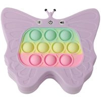 Jucarie Interactiva Tip Consola pentru Copii, Diferite Moduri de Joc, 120 Nivele, Material ABS/silicon, Sunete si Lumini, 12 x 5.5 x 13.5 cm, Model Fluture, Mov