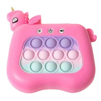 Jucarie Interactiva Tip Consola pentru Copii, Diferite Moduri de Joc, 120 Nivele, Material ABS/silicon, Sunete si Lumini, 13.5 x 5.5 x 12.5 cm, Model Unicorn, Fucsia