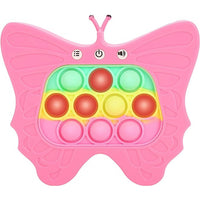 Jucarie Interactiva Tip Consola pentru Copii, Diferite Moduri de Joc, 120 Nivele, Material ABS/silicon, Sunete si Lumini, 12 x 5.5 x 13.5 cm, Model Fluture, Fucsia