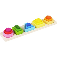 Jucarie Montessori din Lemn, Tip Puzzle, cu 5 Forme Asimetrice, 15 Piese, Educativa, Interactiva, Creativa, Model Forme Geometrice, Materiale Non Toxice, +2 Ani, 29x6.5 cm, Multicolor