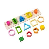 Jucarie Montessori de Sortat, din Lemn, Tip Puzzle, cu 5 Forme Asimetrice, 15 Piese, Educativa, Interactiva, Creativa, Materiale Non Toxice, +2 Ani, Multicolor
