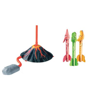 Jucarie pentru Copii, Lansator de Rachete cu Piciorul, un Singur Lansator, 3 Rachete Donozauri cu Lumini, 30 cm Inaltime, Model Vulcan, Multicolor