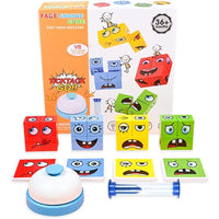 Jucarie Pentru Copii Montessori, Cub din Lemn, Asamblare Fete, 64 de Carti Distractive, Clepsidra si Clopotel inclus, pentru Baieti si Fete, Varsta +3 ani, Educativ, Cutie din carton, 21 x 21 x 5.5 cm, multicolor