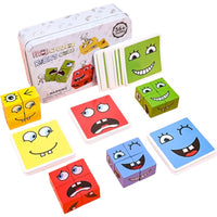 Jucarie Pentru Copii Montessori, Cub din Lemn, Asamblare Fete, 64 de Carti Distractive, pentru Baieti si Fete, Varsta +3 ani, Educativ, Cutie din Aluminiu, 13.5 x 4 x 9 cm, multicolor