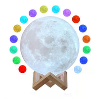 Lampa de veghe luna 3D Moon Light, lumina multicolora cu LED, 7 culori ,schimbare culoare prin atingere,, alimentare baterii, fara acumulator, stand din plastic inclus, 15 cm