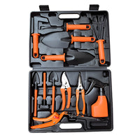 Set 12 Unelte de Gradina, pentru Plantare Prelucrare Sol si Ingrijire Plante, Manere Portocalii, Material PVC si Cardboard, Cutie Inclusa, 37x28 cm, Negru