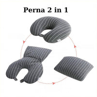Perna de calatorie , 2 in 1, cu Particule de Spuma cu Memorie, Gri