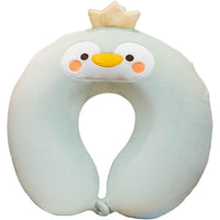 Perna de Calatorie in Forma de U, Pentru Gat si Cap, Umplutura din Spuma cu Memorie, 30x30 cm, Model Pinguin, Accesoriu de Voiaj, Birou, Masina, Sistem Prindere Capse, Verde