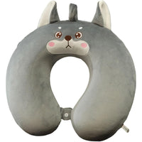 Perna de Calatorie in Forma de U, Pentru Gat si Cap, Umplutura din Spuma cu Memorie, 30x30 cm, Model Husky, Accesoriu de Voiaj, Birou, Masina, Sistem Prindere Capse, Gri