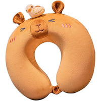 Perna de Calatorie in Forma de U, Pentru Gat si Cap, Umplutura din Spuma cu Memorie, 30x30 cm, Model Capybara, Accesoriu de Voiaj, Birou, Masina, Sistem Prindere Capse, Maro