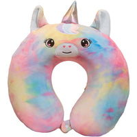 Perna de Calatorie in Forma de U, Pentru Gat si Cap, Umplutura din Spuma cu Memorie, 30x30 cm, Model Unicorn, Accesoriu de Voiaj, Birou, Masina, Sistem Prindere Capse, Multicolor