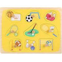 Puzzle Montessori din Lemn pentru Copii, 0-3 Ani, 3D, Model Sporturi, Educativ, Intuitiv, Creativ, 9 Piese, 30x22.5x0.8 cm, Multicolor