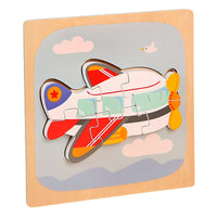 Puzzle Montessori din Lemn pentru Copii, 3D, 0-3 Ani, Model Avion, Educativ, Intuitiv, Creativ, 6 Piese, 15x15x0.5 cm, Multicolor