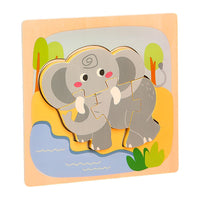 Puzzle Montessori din Lemn pentru Copii, 3D, 0-3 Ani, Model Elefant, Educativ, Intuitiv, Creativ, 4 Piese, 15x15x0.5 cm, Multicolor