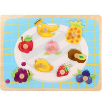 Puzzle Montessori din Lemn pentru Copii, 3D, 0-3 Ani, Model Fructe, Educativ, Intuitiv, Creativ, 9 Piese, 30x22.5x0.8 cm, Multicolor
