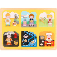 Puzzle Montessori din Lemn pentru Copii, 3D, 0-3 Ani, Model Profesii, Educativ, Intuitiv, Creativ, 6 Piese, Multicolor