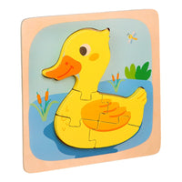 Puzzle Montessori din Lemn pentru Copii, 3D, 0-3 Ani, Model Ratusca, Educativ, Intuitiv, Creativ, 5 Piese, 15x15x0.5 cm, Multicolor