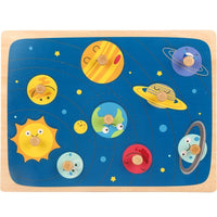 Puzzle Montessori din Lemn pentru Copii, 3D, 0-3 Ani, Model Sistemul Solar, Educativ, Intuitiv, Creativ, 9 Piese, 30x22.5x0.8 cm, Multicolor