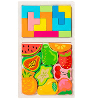 Puzzle Montessori din Lemn pentru Copii, Tip Tetris 2in1 +3 Ani, cu Fructe Colorate 3D, Educativ, Intuitiv, Creativ, 21 de Piese, 28.5x17x1.2 cm, Multicolor