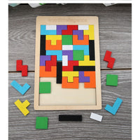 Puzzle Montessori, din Lemn, Tip Tetris, +36 Luni, Forme Neregulate, 40 Piese, 26.5 x 17.7 cm, Multicolor