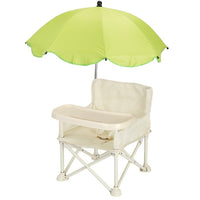 Scaun de Masa pentru Bebelusi si Copii, Tavita si Husa Detasabile, Multifuncțional, Stabil, Centura de Siguranta, Cos de Depozitare, Bej, cu Umbrela Verde, de la 6 Luni