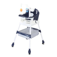 Scaun de Masa pentru Copii, Multifunctional, Pliabil, cu Roti, Cos de Depozitare, din Plastic, Centura de Siguranta, Suport de Agatat Jucarii, 110 x 60 x 70 cm, Albastru