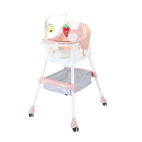 Scaun de Masa pentru Copii, Multifunctional, Pliabil, cu Roti, Cos de Depozitare, din Plastic, Centura de Siguranta, Suport de Agatat Jucarii, 110 x 60 x 70 cm, Roz