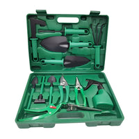 Set 12 Unelte de Gradina, pentru Plantare Prelucrare Sol si Ingrijire Plante, Material PVC si Otel, Cutie Inclusa, 38 x 29 cm, Verde Deschis