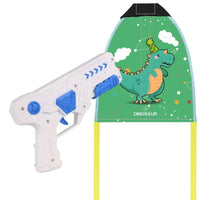 Set 2 Piese Jucarie Interactiva, Pistol de Catapultare + Zmeu, din Plastic si Panza, +8 Ani, Impermeabil, Model Dinozaur Verde, Multicolor