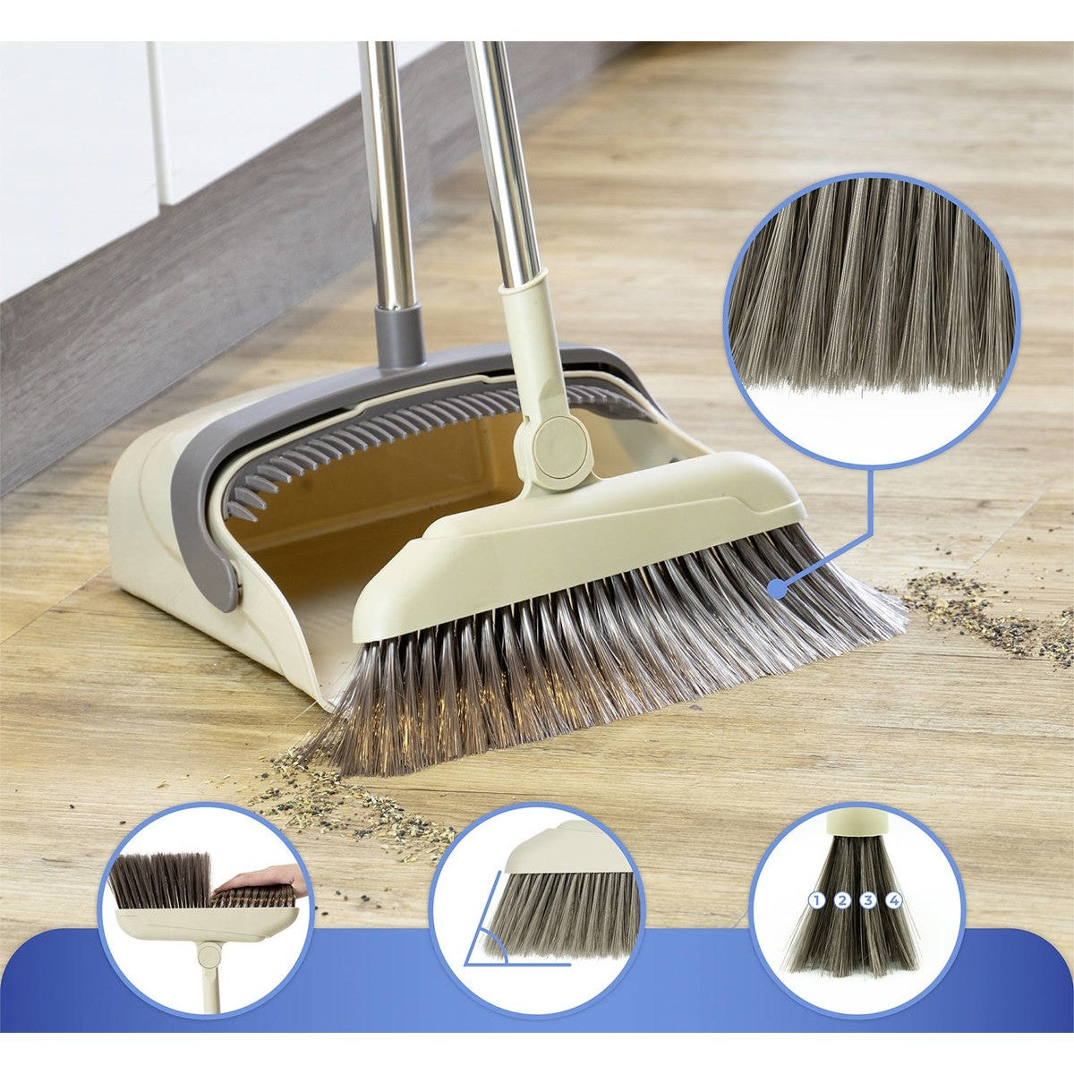 Set matura si faras cu coada, Pentru uz casnic, Plastic/Otel, Maro/Bej, Depozitare verticala, 26x25.5x83 cm
