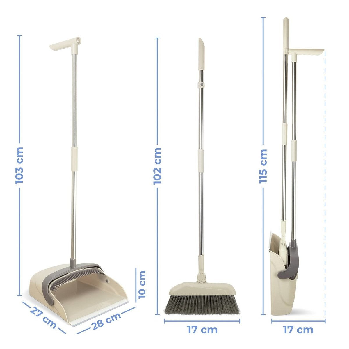 Set matura si faras cu coada, Pentru uz casnic, Plastic/Otel, Maro/Bej, Depozitare verticala, 26x25.5x83 cm