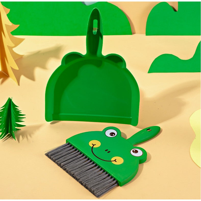 Set Mini Matura si Faras, LITTLE CLEANER, Uz Casnic, pentru Birou, Bucatarie, Casa, Model Broscuta, 23 x 18 cm, Verde