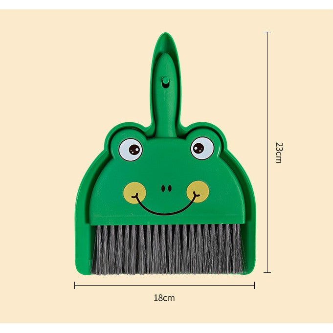 Set Mini Matura si Faras, LITTLE CLEANER, Uz Casnic, pentru Birou, Bucatarie, Casa, Model Broscuta, 23 x 18 cm, Verde
