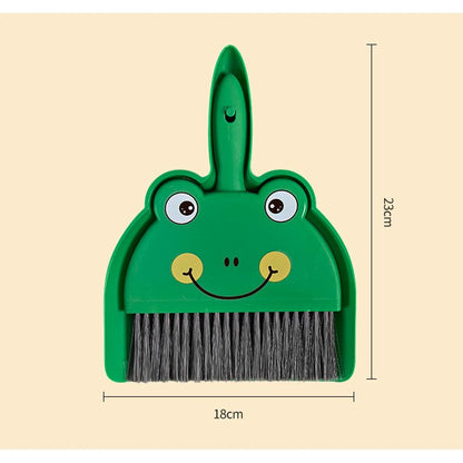 Set Mini Matura si Faras, LITTLE CLEANER, Uz Casnic, pentru Birou, Bucatarie, Casa, Model Broscuta, 23 x 18 cm, Verde