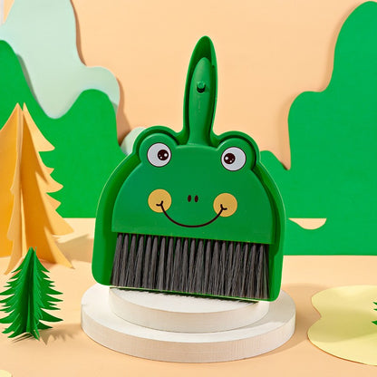 Set Mini Matura si Faras, LITTLE CLEANER, Uz Casnic, pentru Birou, Bucatarie, Casa, Model Broscuta, 23 x 18 cm, Verde
